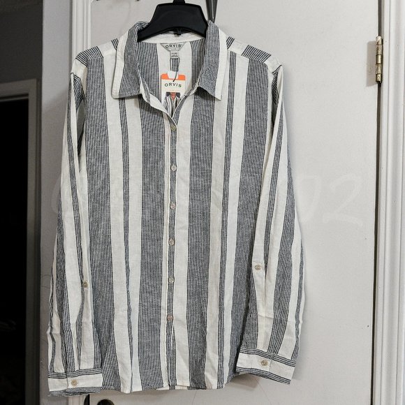 Orvis Tops - Orvis ladies long sleeve linen blend top Stripe